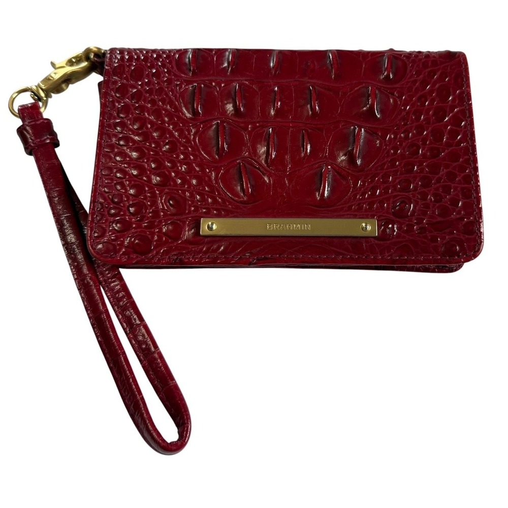 Brahmin Melbourne Red Debra Wristlet Croc Leather Wallet Rare HTF Color